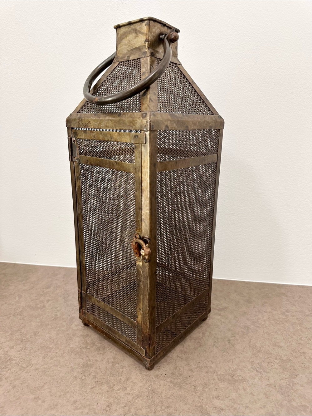 Metal Mesh Lantern - Antique Inspired - Brass Color Finish Hurricane Lantern 16”